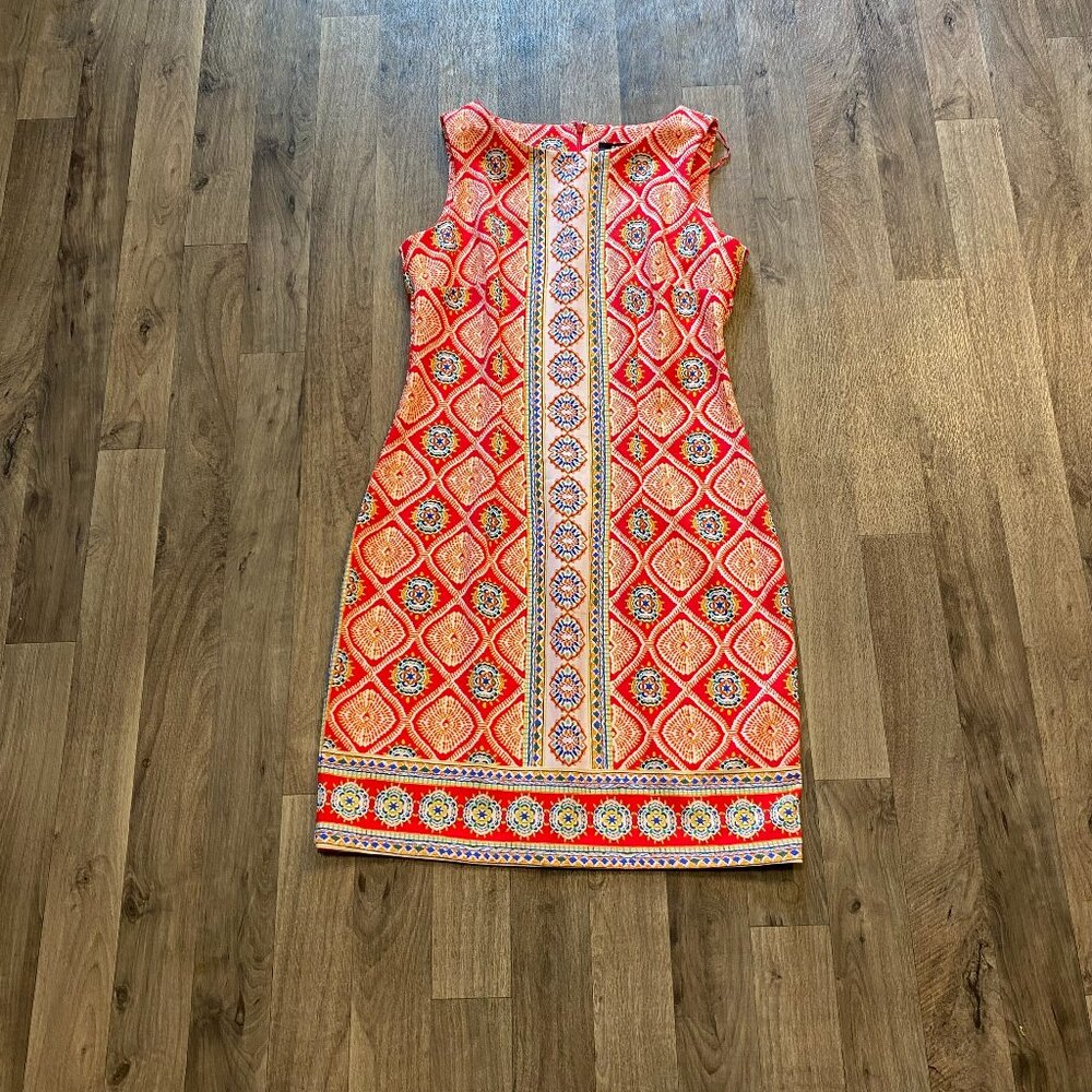 R&K Sheath Pencil Dress Size 6 Geometric Colorful Boho Whimsical Eclectic